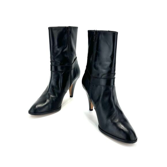 Lumiani Black Leather High Heel Short Boot Sz 9.5 Italian Made Almond Toe Bootie - Picture 9 of 9